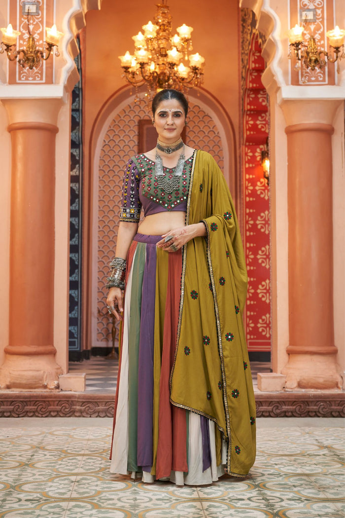 Zayana – Multi-Color Embroidered Lehenga Choli with Mirror Work for Navratri
