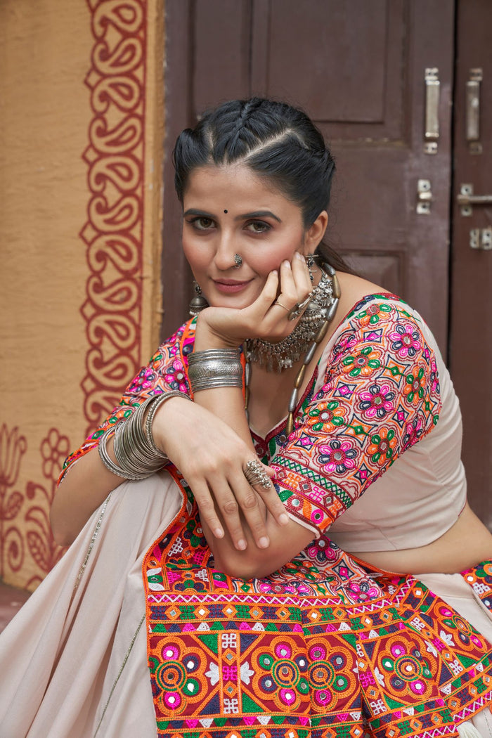 Zayana – Beige Viscose Rayon Navratri Lehenga Choli