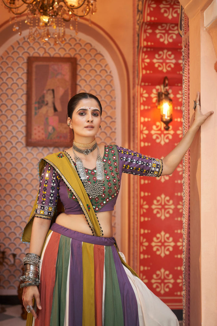 Zayana – Multi-Color Embroidered Lehenga Choli with Mirror Work for Navratri