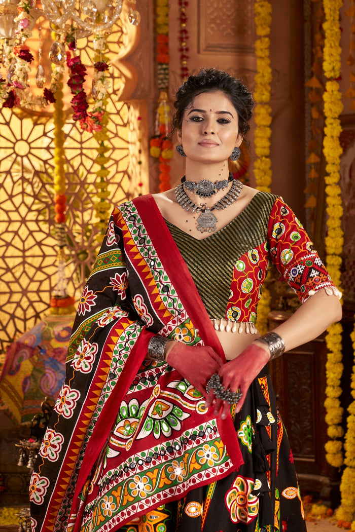 Zayana – Black Designer Organic Cotton Stylish Navratri Lehenga Choli Set