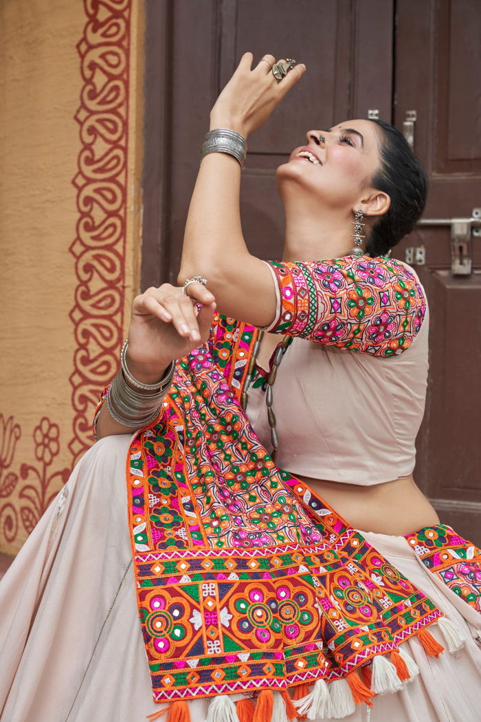 Zayana – Beige Viscose Rayon Navratri Lehenga Choli
