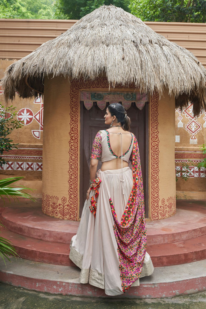 Zayana – Beige Viscose Rayon Navratri Lehenga Choli