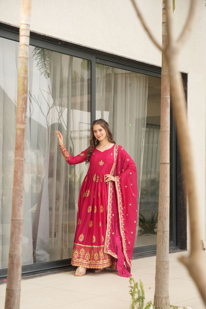 Zayana – Luxurious Star Georgette Sequins Embroidered Gown with Dupatta