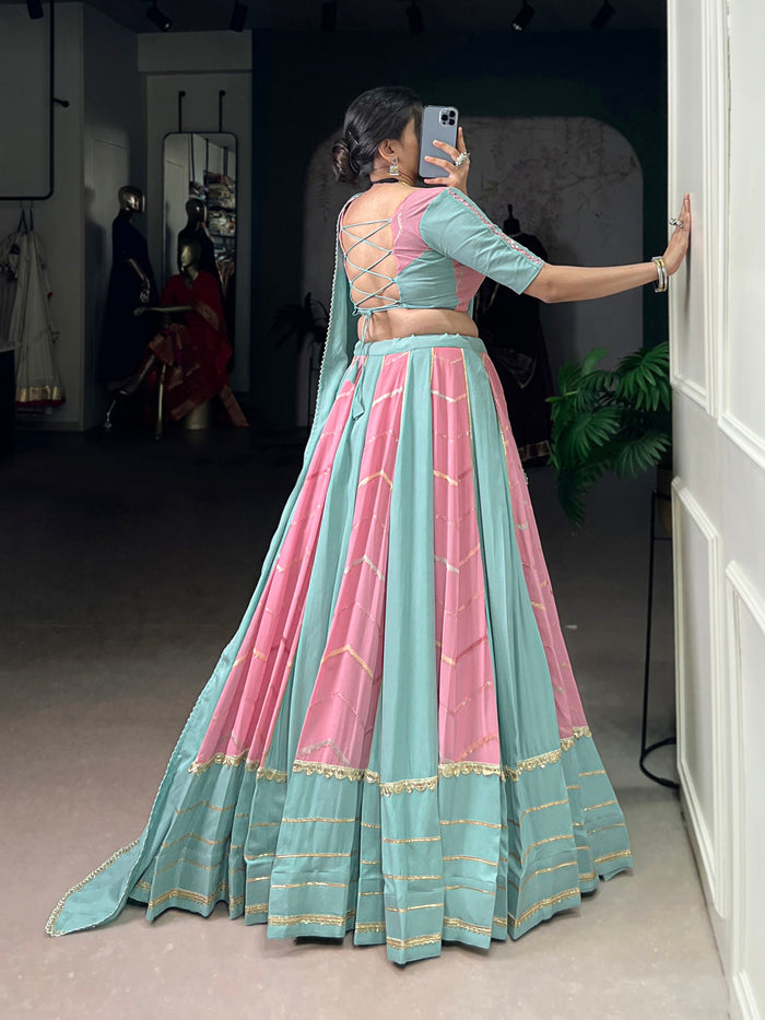 Zayana Light Pink Rayon Chaniya Choli with Embroidery & Lace Detailing