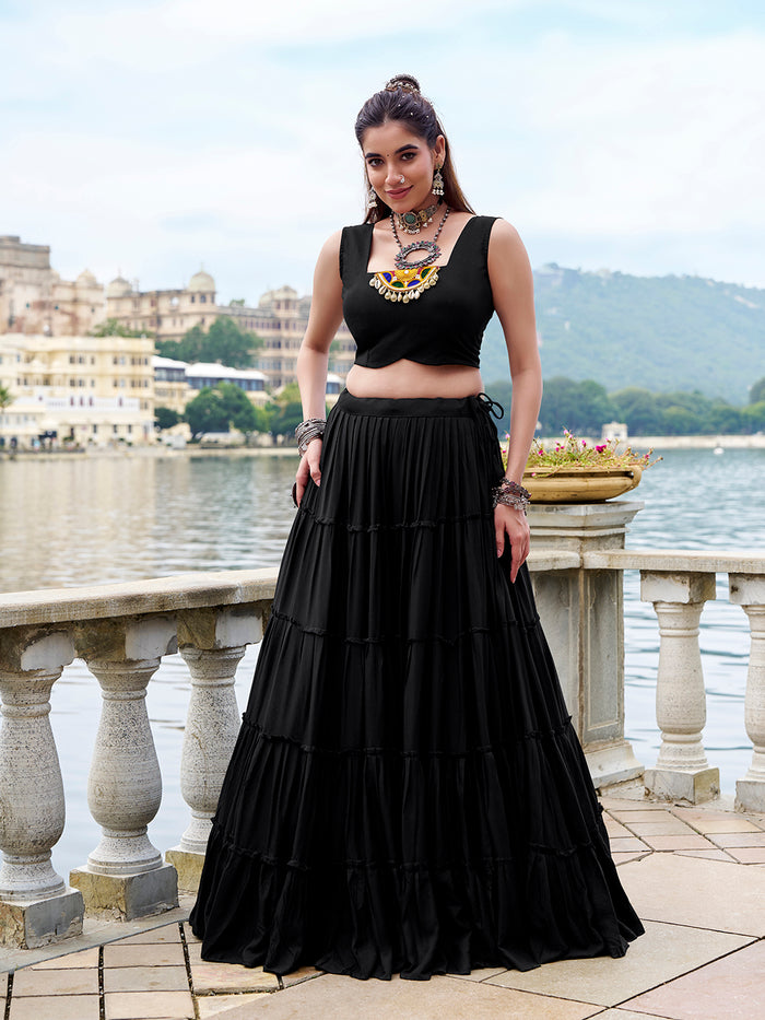 Zayana Black Rayon Co-Ord Set with Gamthi Work & Cowrie Detailing