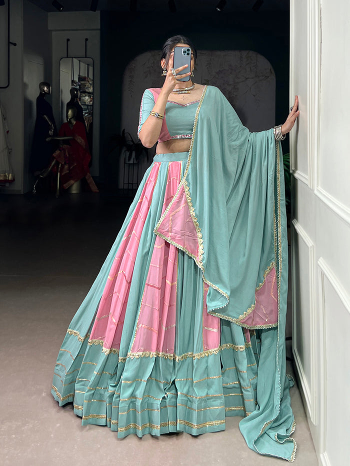 Zayana Light Pink Rayon Chaniya Choli with Embroidery & Lace Detailing