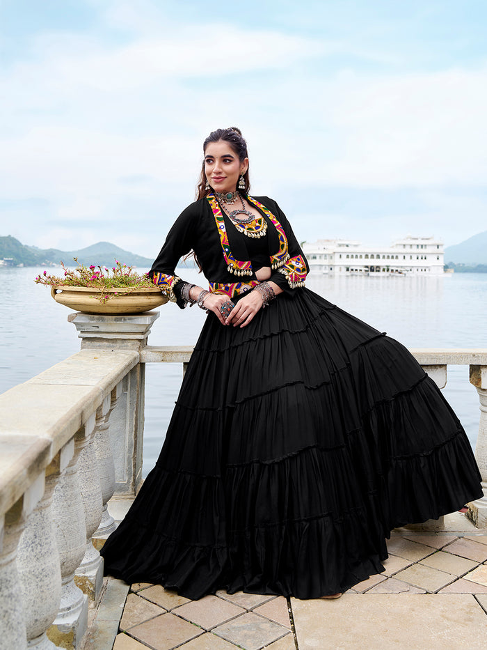 Zayana Black Rayon Co-Ord Set with Gamthi Work & Cowrie Detailing
