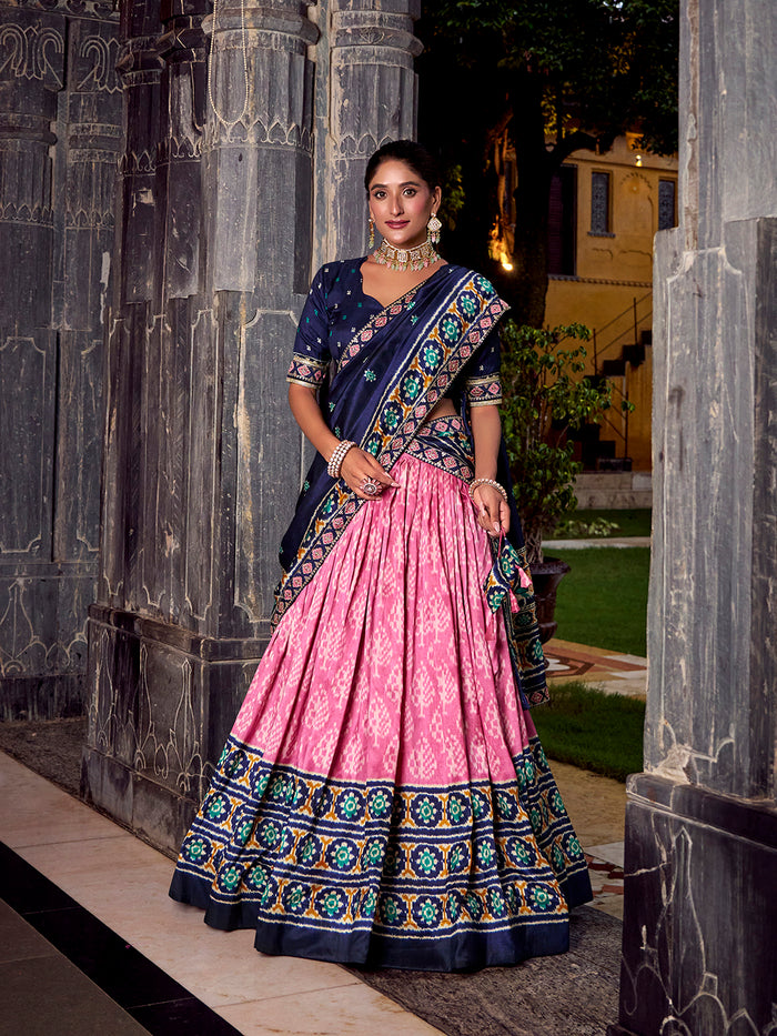 Zayana Light Pink Ikkat Patola Printed Tasar Silk Lehenga Choli