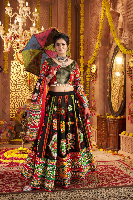Zayana – Black Designer Organic Cotton Stylish Navratri Lehenga Choli Set
