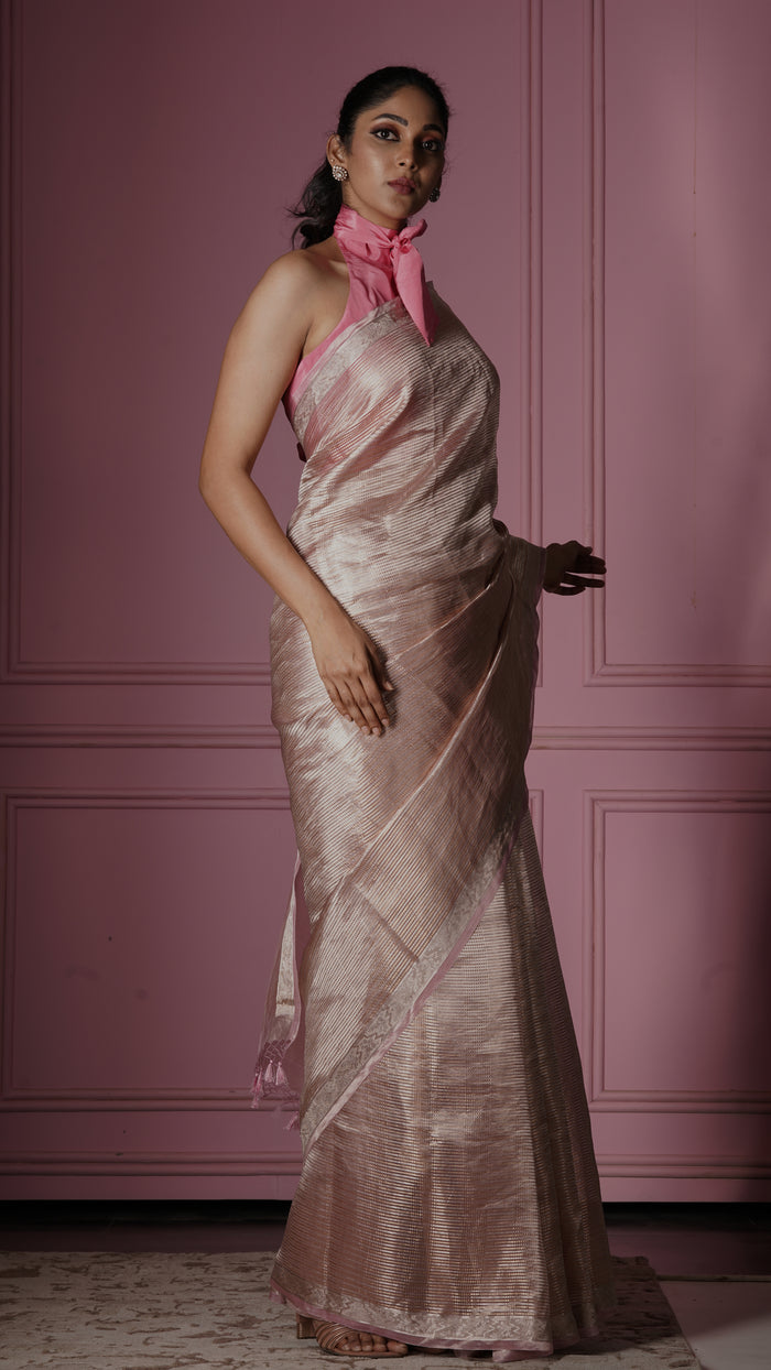 ZAYANA – Blush Glimmer | Banarasi Tissue Saree