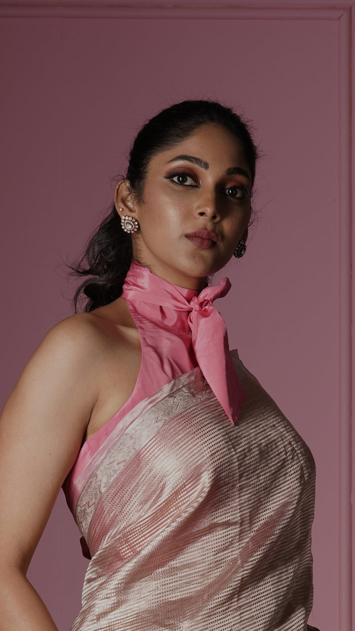ZAYANA – Blush Glimmer | Banarasi Tissue Saree