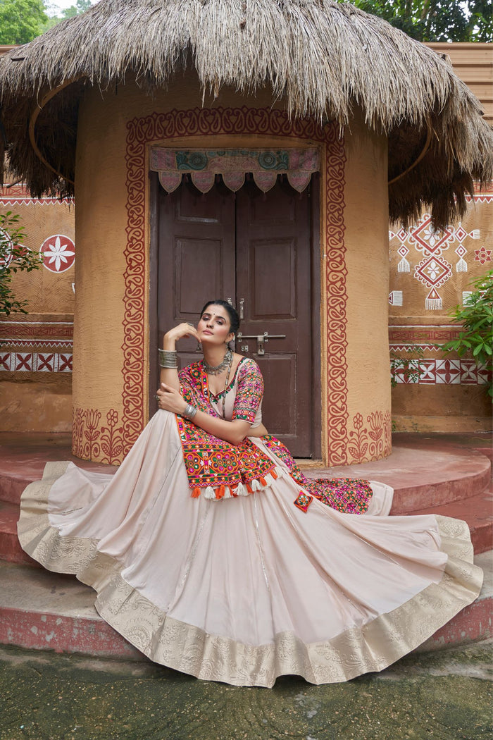Zayana – Beige Viscose Rayon Navratri Lehenga Choli