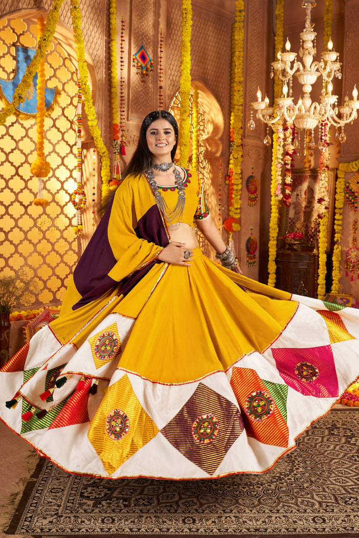Zayana – Mustard Yellow Viscose Cotton Traditional Designer Navratri Lehenga Choli