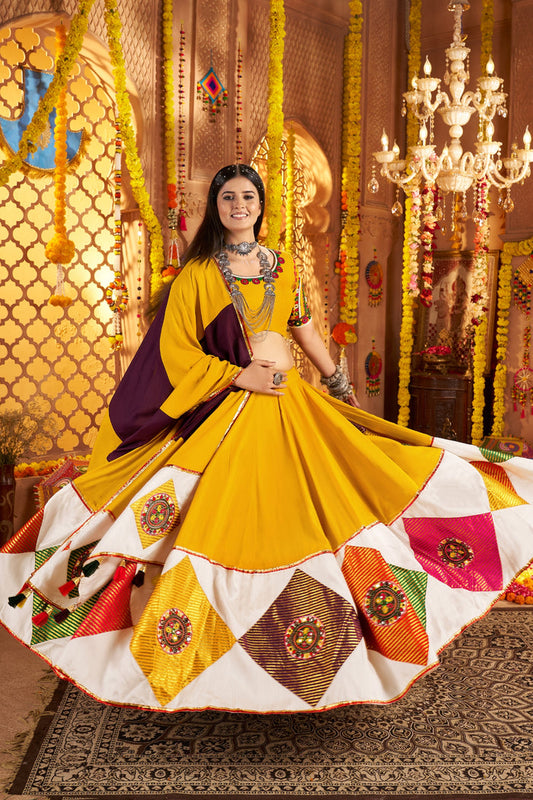 Zayana – Mustard Yellow Viscose Cotton Traditional Designer Navratri Lehenga Choli