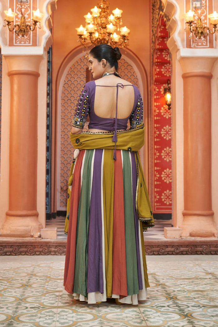 Zayana – Multi-Color Embroidered Lehenga Choli with Mirror Work for Navratri