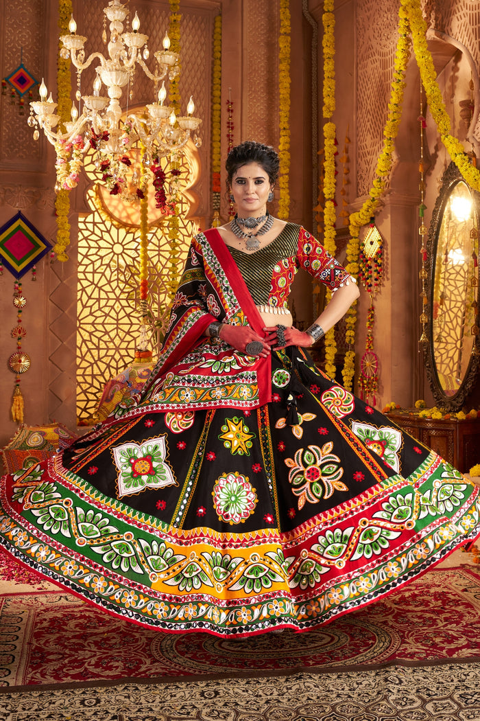 Zayana – Black Designer Organic Cotton Stylish Navratri Lehenga Choli Set