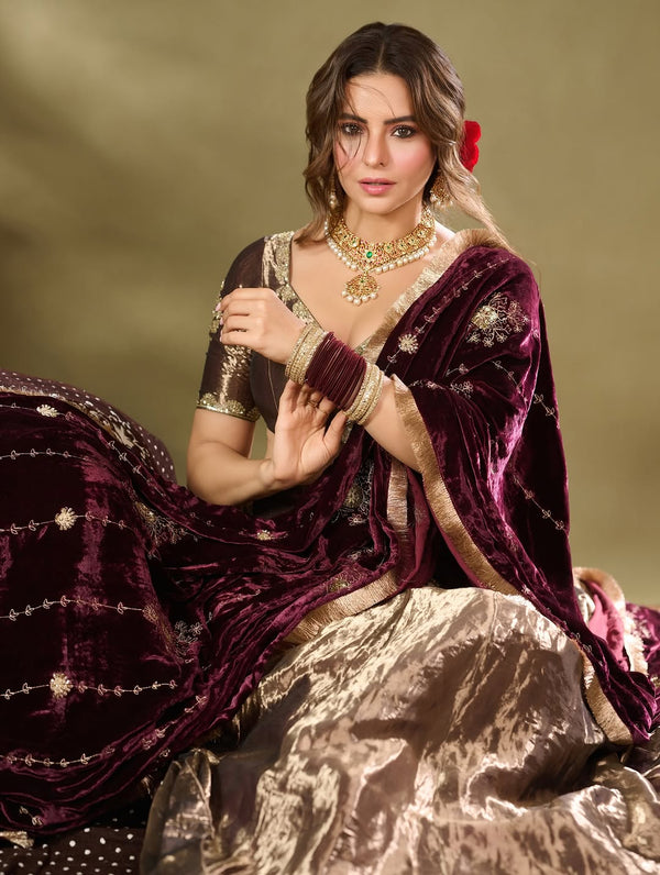 Zayana Royale – Designer Velvet & Silk Embroidered Bridal Lehenga Choli