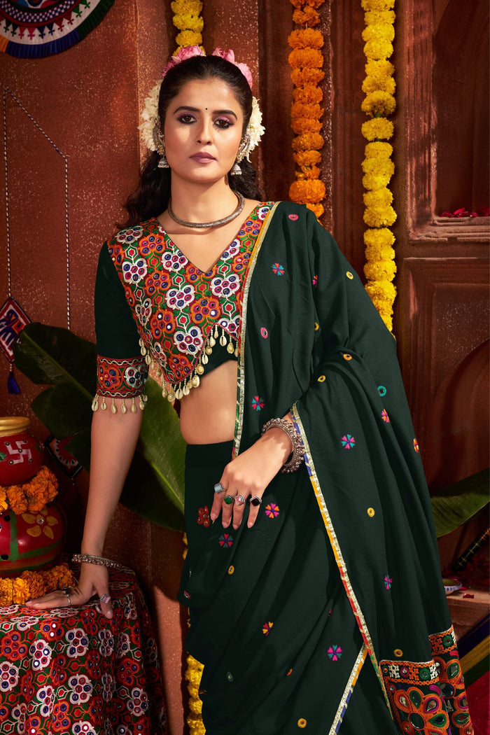 Zayana – Premium Designer Green Viscose Cotton Thread & Mirror Work Navratri Lehenga Choli