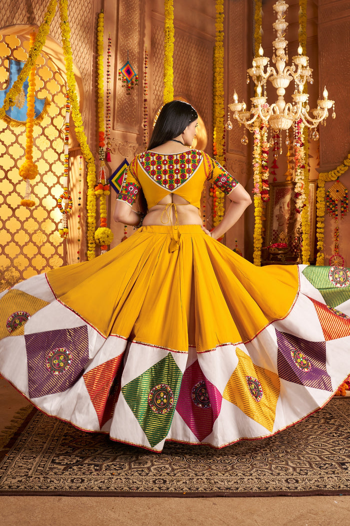 Zayana – Mustard Yellow Viscose Cotton Traditional Designer Navratri Lehenga Choli