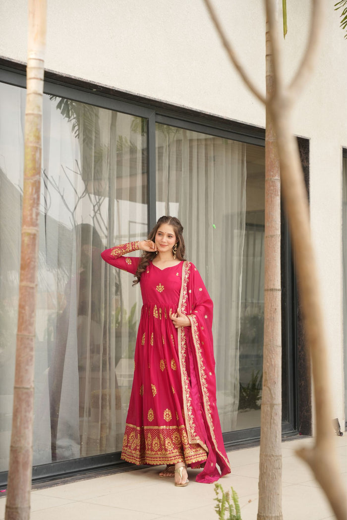 Zayana – Luxurious Star Georgette Sequins Embroidered Gown with Dupatta