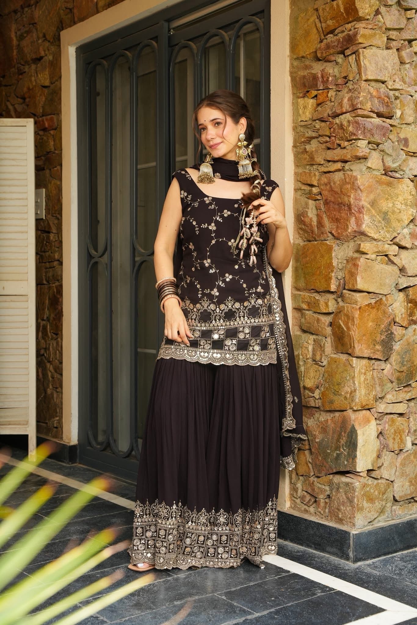 Mirzaa Brown Sharara Set – Bold Grace, Rooted in Tradition