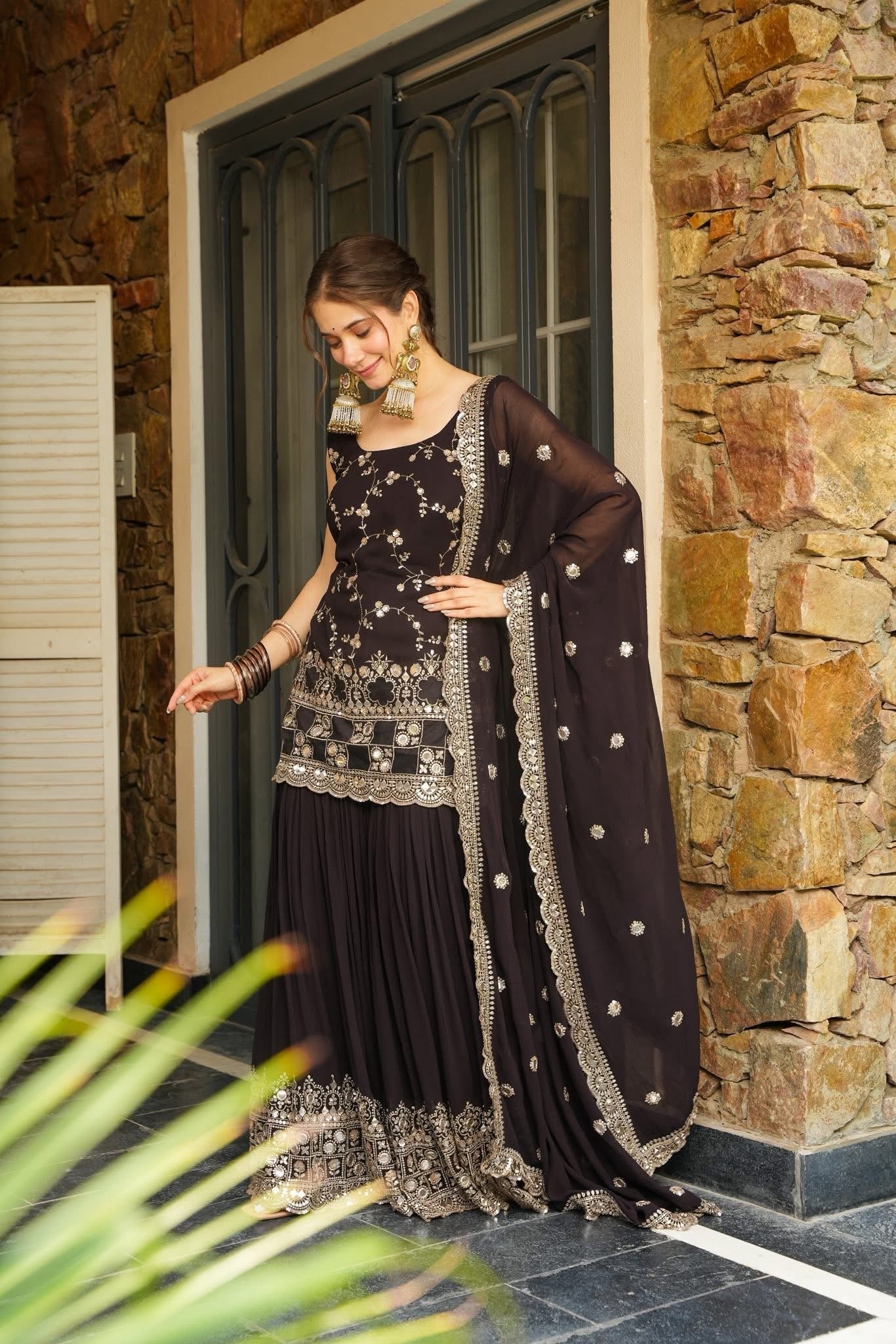 Mirzaa Brown Sharara Set – Bold Grace, Rooted in Tradition