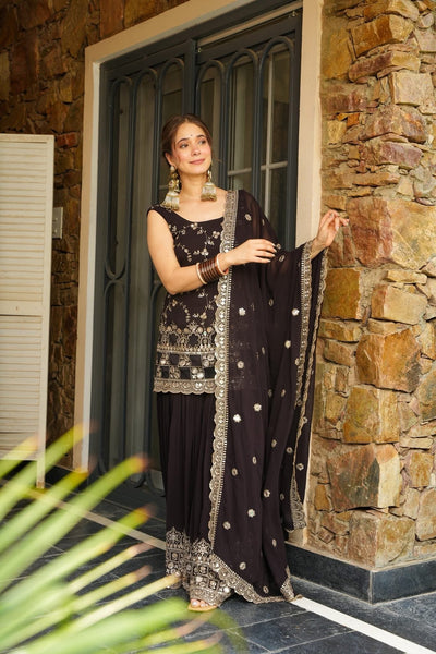Mirzaa Brown Sharara Set – Bold Grace, Rooted in Tradition