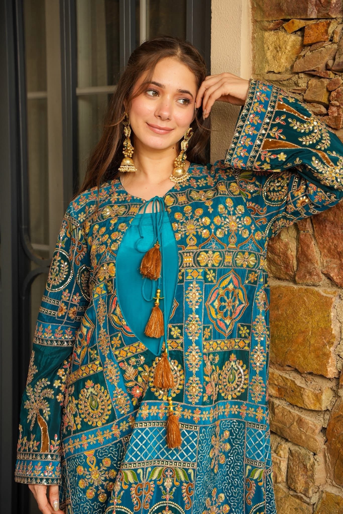 Teal Taj Ethnic Maxi Dress – Royal Hues, Effortless Grace