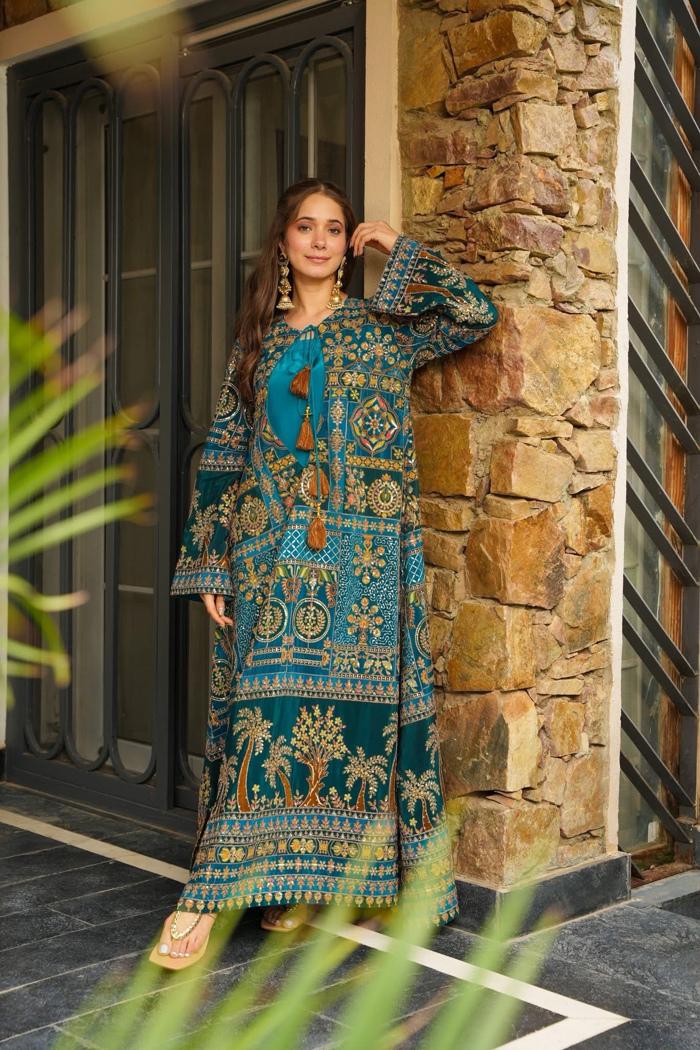 Teal Taj Ethnic Maxi Dress – Royal Hues, Effortless Grace