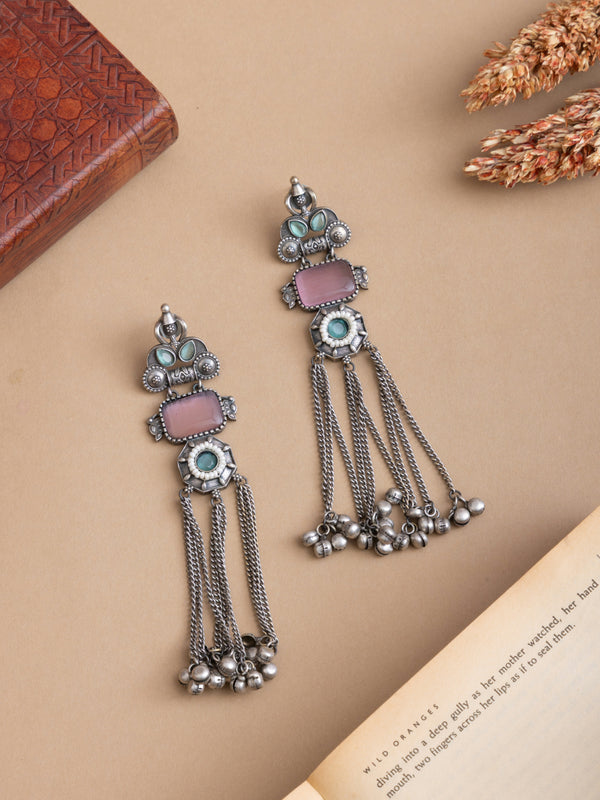 Zayana – Niya Silver Kashmiri Earrings in Red, Mint & Pink for Navratri