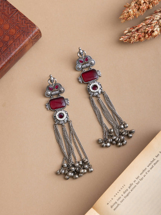 Zayana – Niya Silver Kashmiri Earrings in Red, Mint & Pink for Navratri