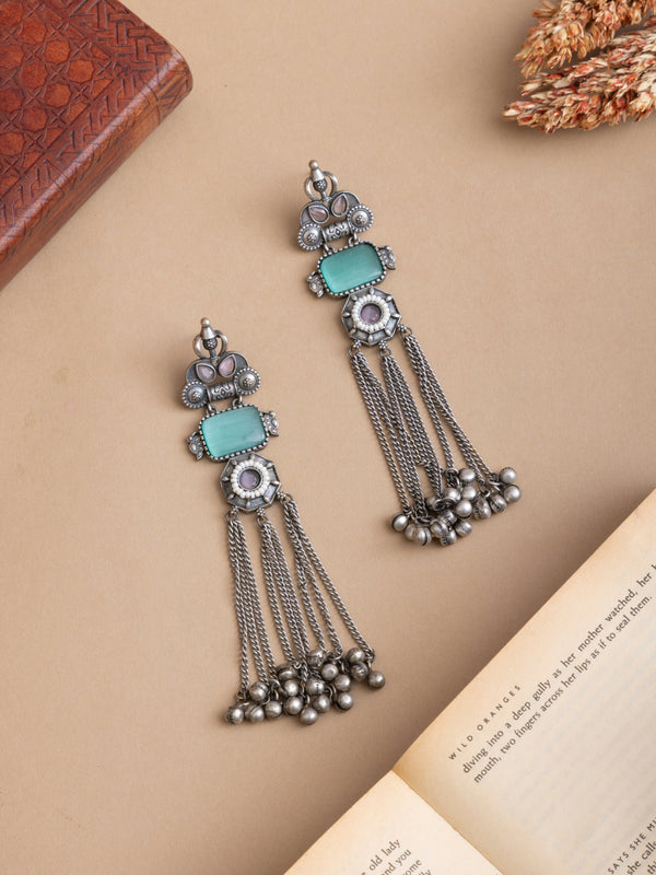 Zayana – Niya Silver Kashmiri Earrings in Red, Mint & Pink for Navratri
