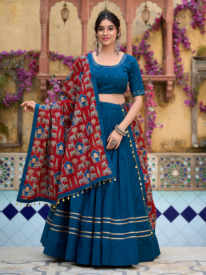 Zayana Firozi Plain Cotton Lehenga Choli with Gota Patti – Garba Collection