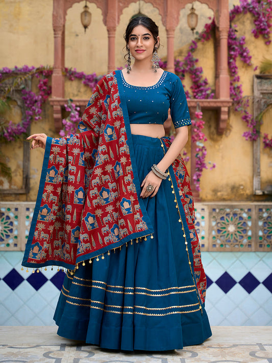 Zayana Firozi Plain Cotton Lehenga Choli with Gota Patti – Garba Collection