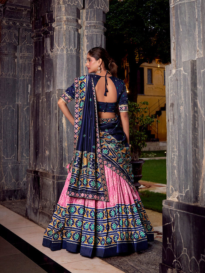 Zayana Light Pink Ikkat Patola Printed Tasar Silk Lehenga Choli