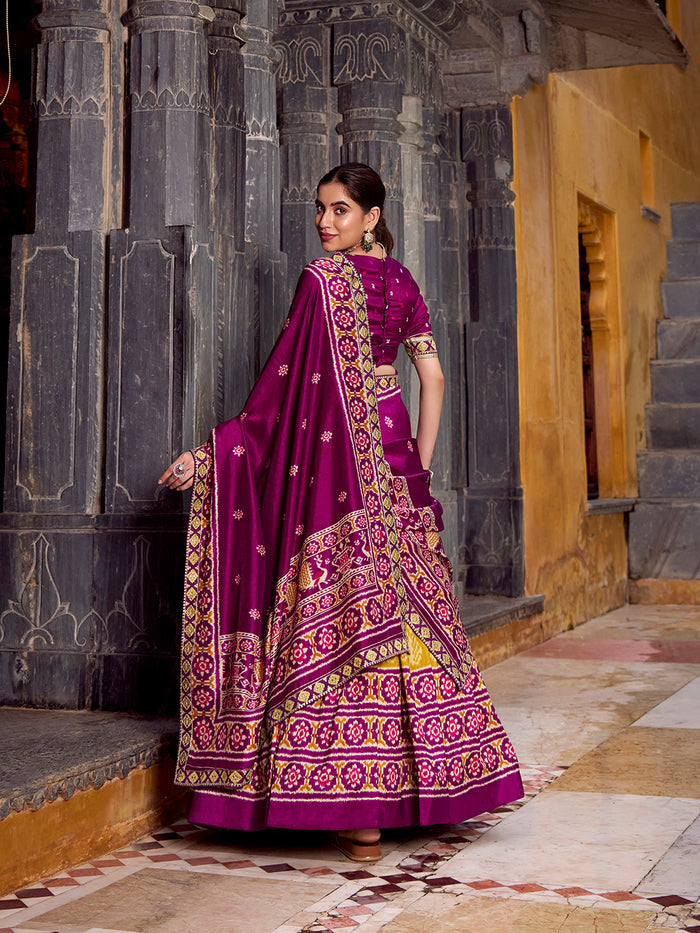 Zayana Mustard Ikkat Patola Printed Tasar Silk Lehenga Choli