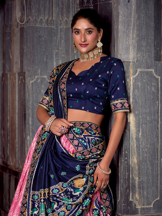 Zayana Light Pink Ikkat Patola Printed Tasar Silk Lehenga Choli