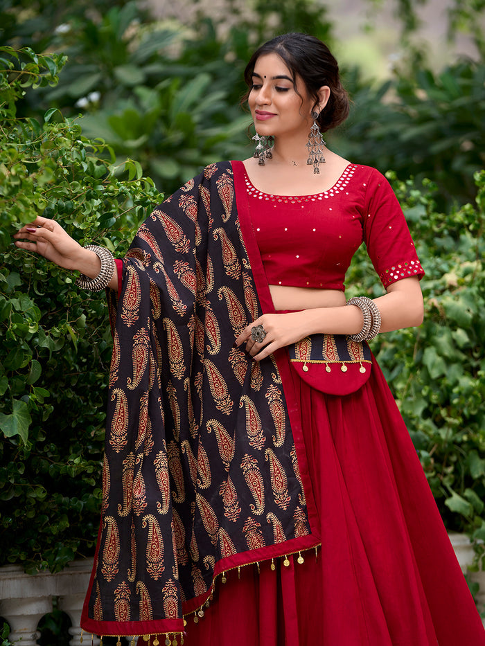 Zayana Special – Maroon Plain Cotton Navratri Chaniya Choli with Gota Patti