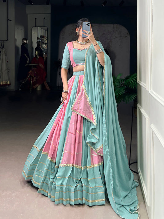Zayana Light Pink Rayon Chaniya Choli with Embroidery & Lace Detailing