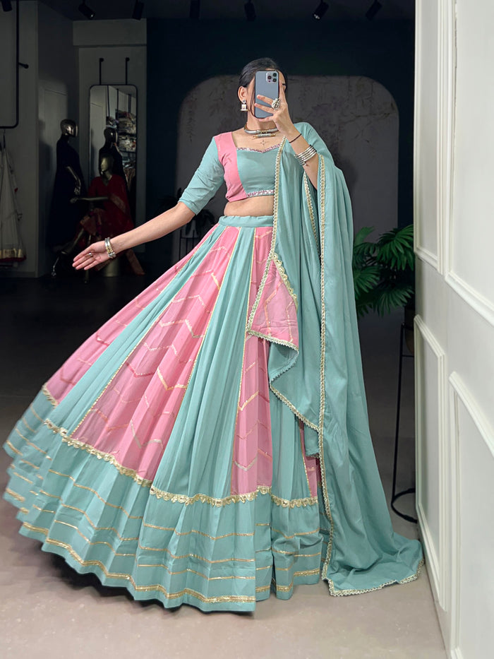 Zayana Light Pink Rayon Chaniya Choli with Embroidery & Lace Detailing