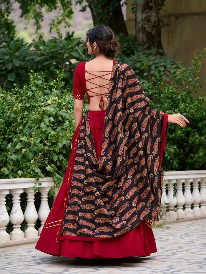 Zayana Special – Maroon Plain Cotton Navratri Chaniya Choli with Gota Patti