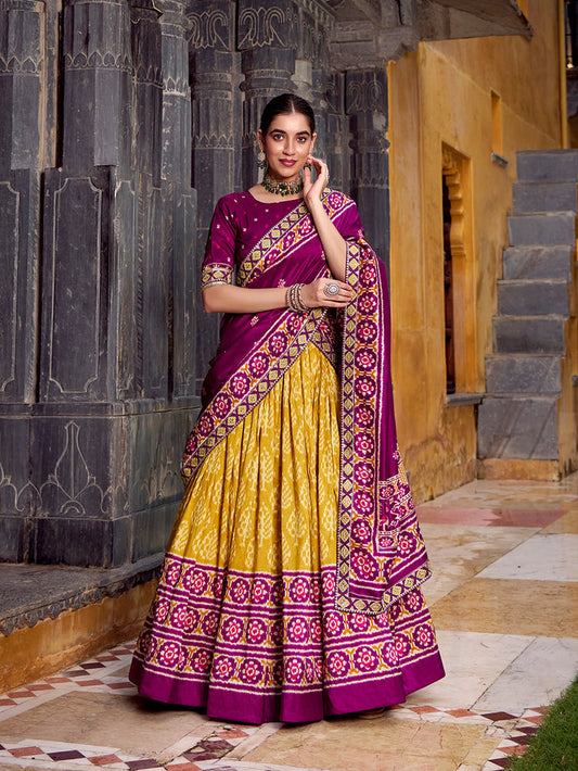 Zayana Mustard Ikkat Patola Printed Tasar Silk Lehenga Choli