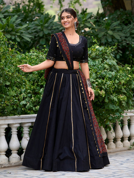 Zayana Black Plain Cotton Lehenga Choli with Gota Patti – Traditional Collection