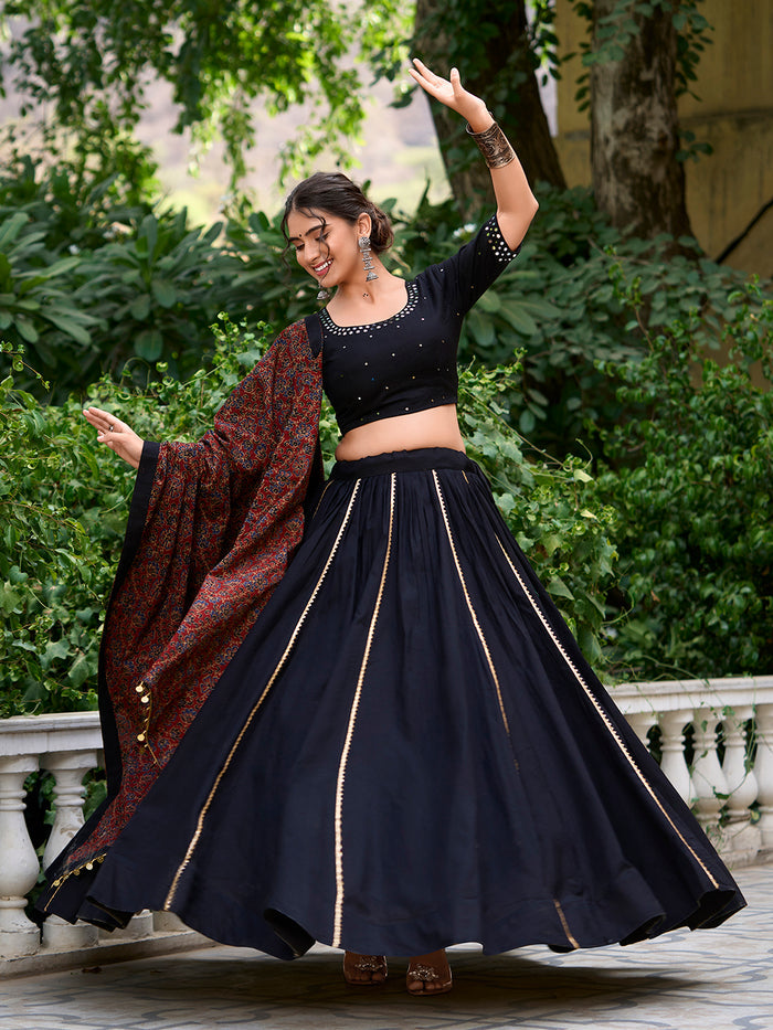 Zayana Black Plain Cotton Lehenga Choli with Gota Patti – Traditional Collection