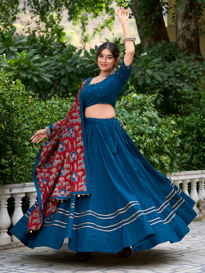 Zayana Firozi Plain Cotton Lehenga Choli with Gota Patti – Garba Collection