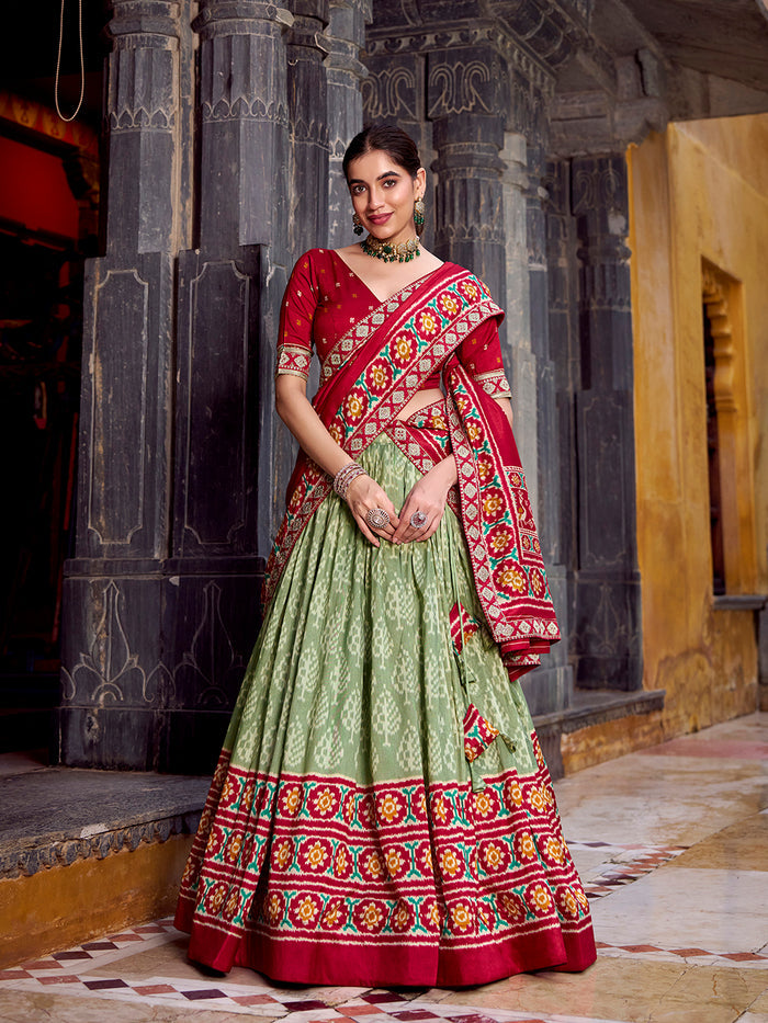 Zayana Green Ikkat Patola Printed Tasar Silk Lehenga Choli