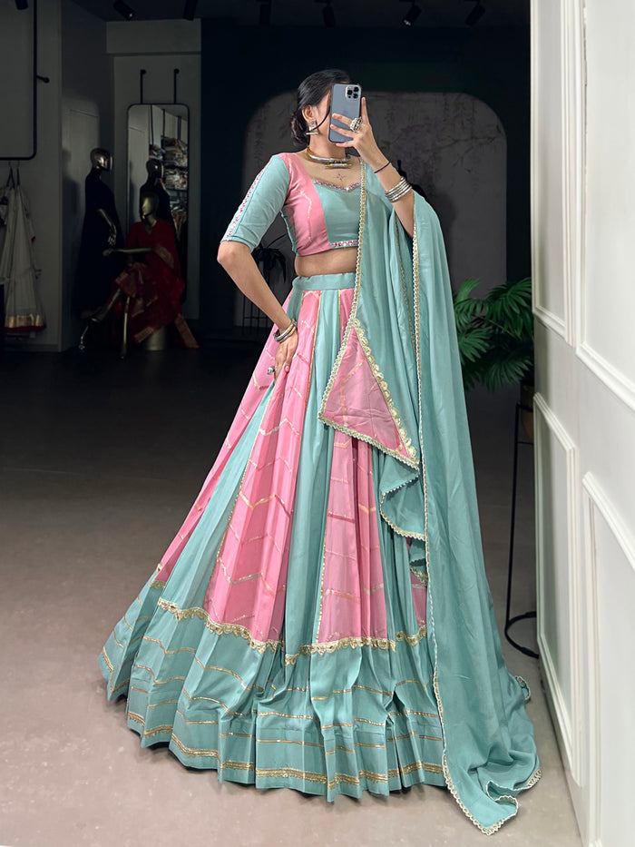Zayana Light Pink Rayon Chaniya Choli with Embroidery & Lace Detailing