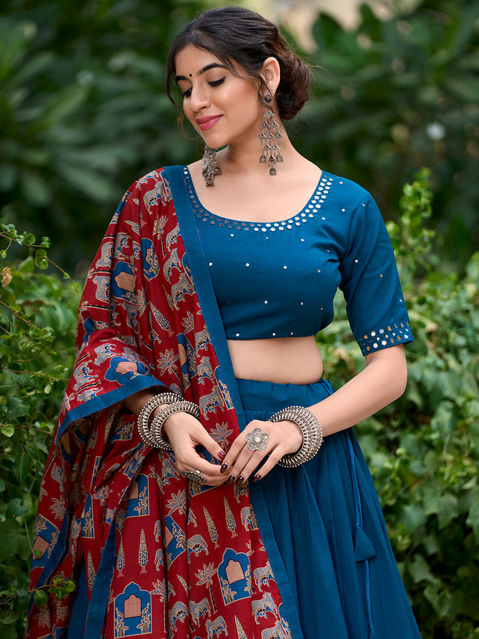Zayana Firozi Plain Cotton Lehenga Choli with Gota Patti – Garba Collection