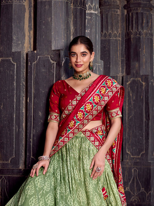 Zayana Green Ikkat Patola Printed Tasar Silk Lehenga Choli