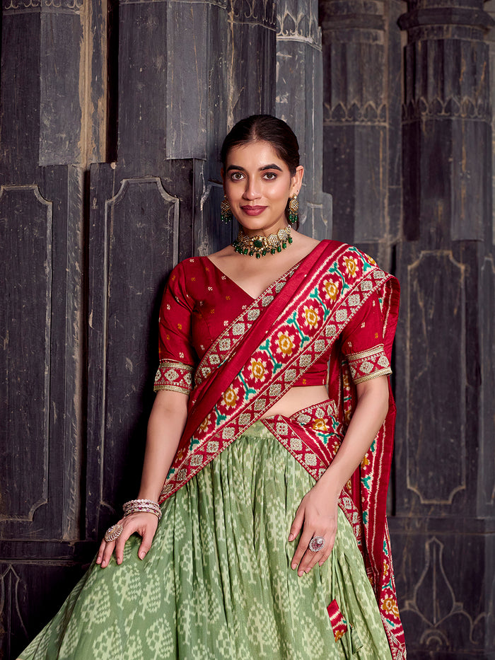 Zayana Green Ikkat Patola Printed Tasar Silk Lehenga Choli